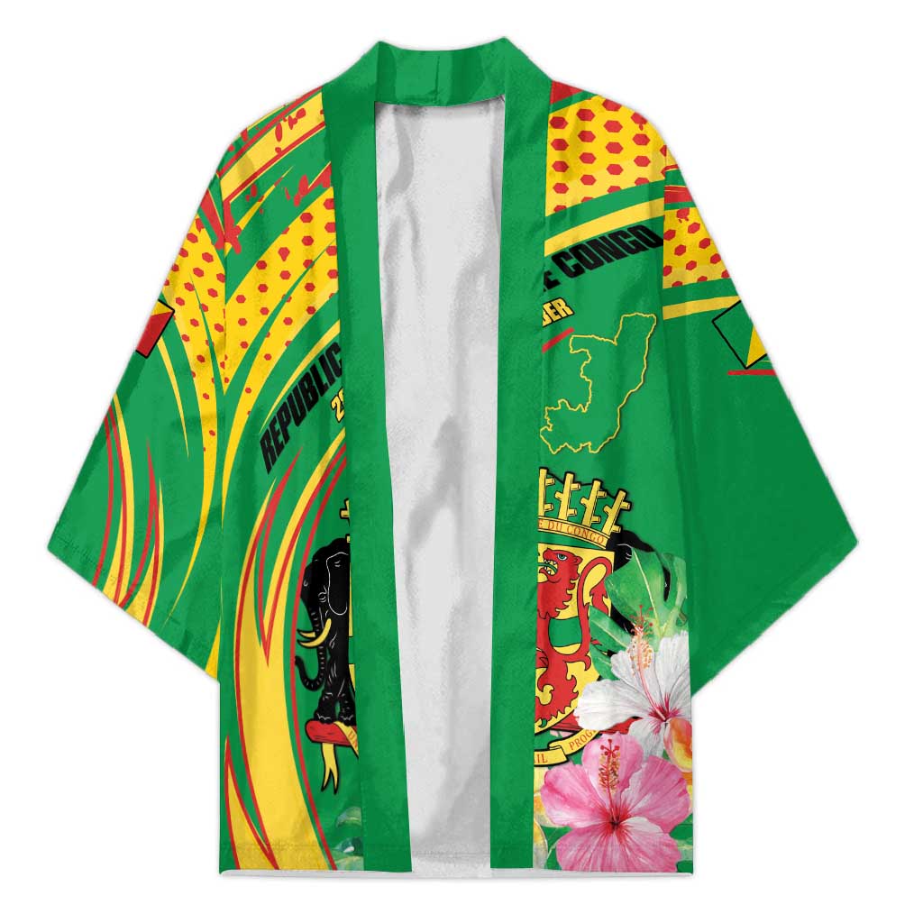 Personalized Congo Republic Day Kimono Coat Of Arms With Tropical Flower