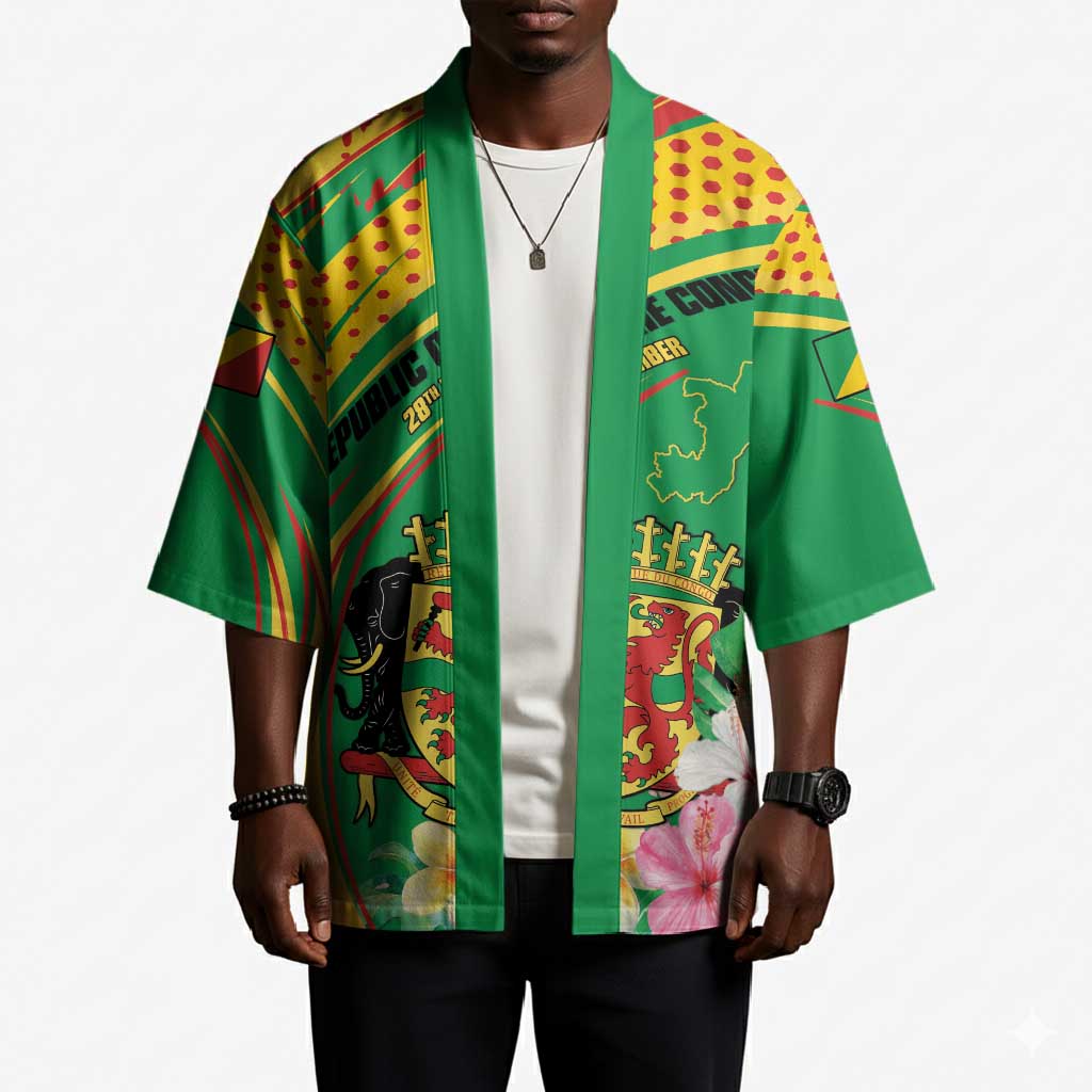Personalized Congo Republic Day Kimono Coat Of Arms With Tropical Flower