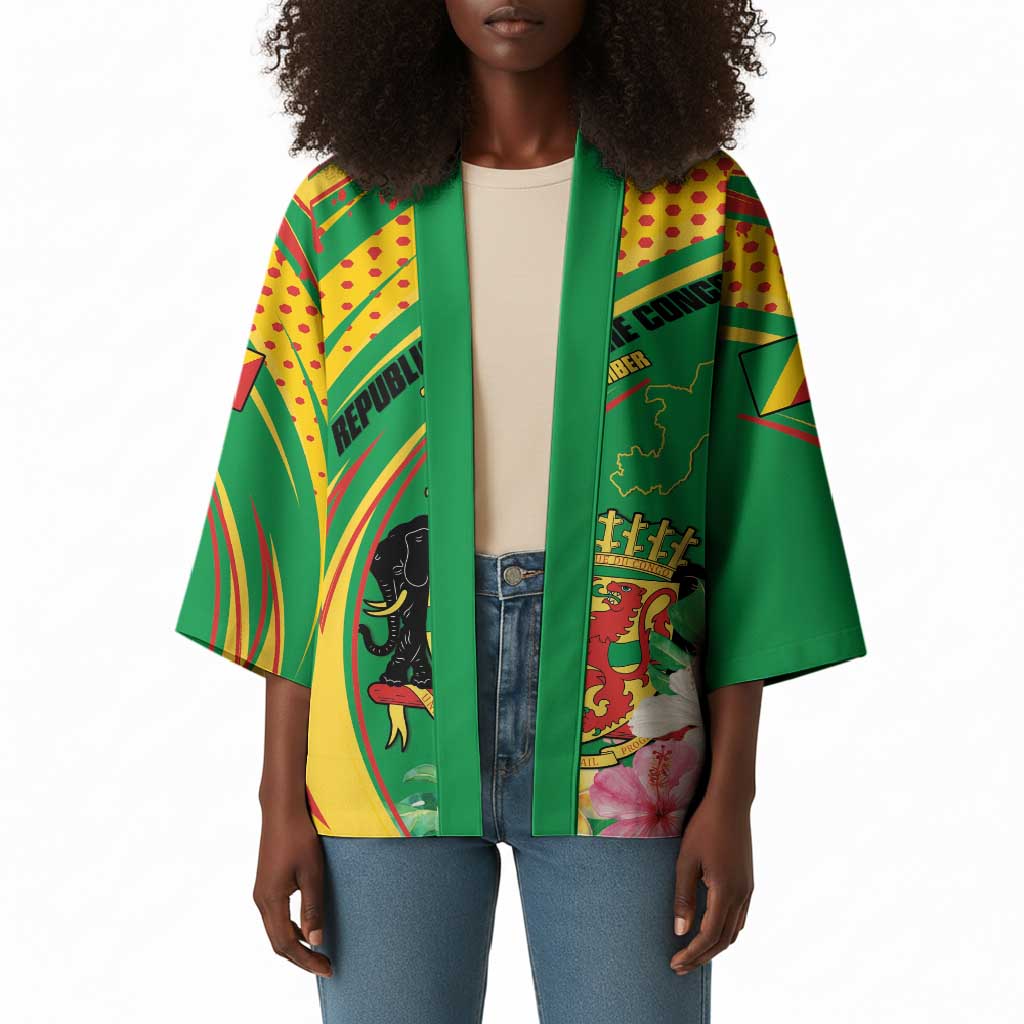 Personalized Congo Republic Day Kimono Coat Of Arms With Tropical Flower