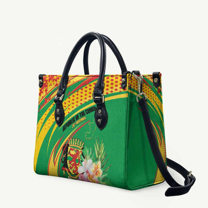 Congo Republic Day Leather Bag Coat Of Arms With Tropical Flower