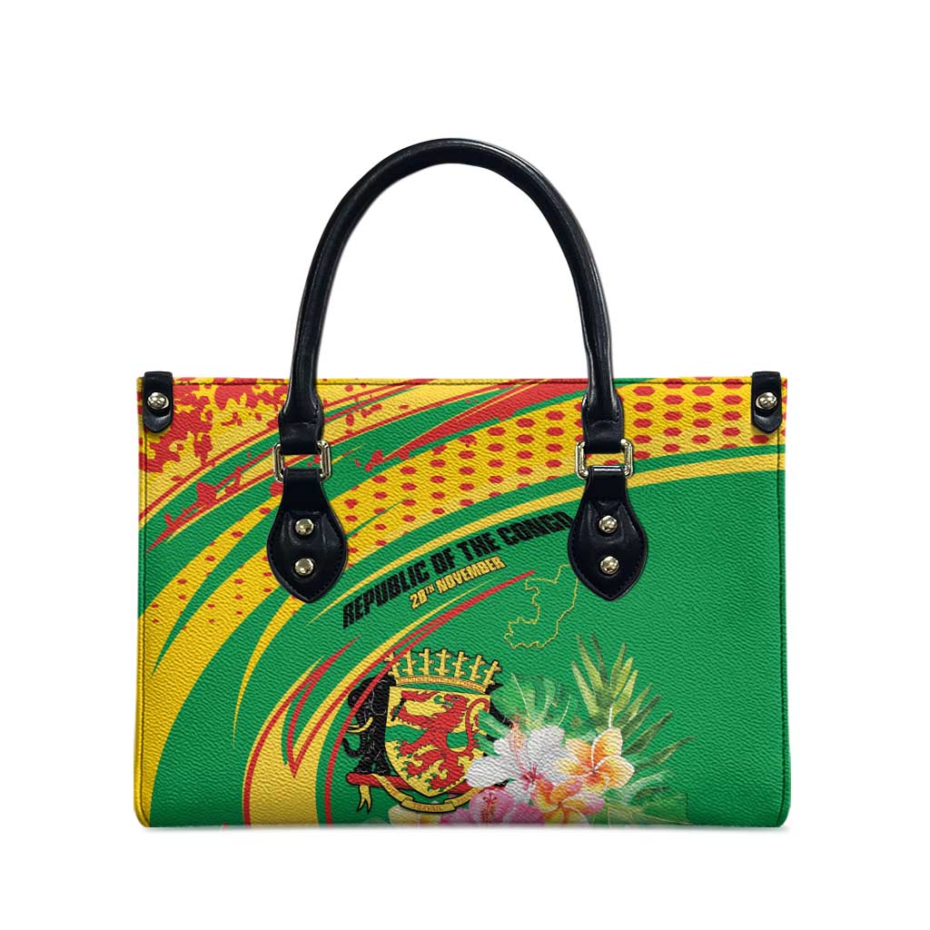 Congo Republic Day Leather Bag Coat Of Arms With Tropical Flower