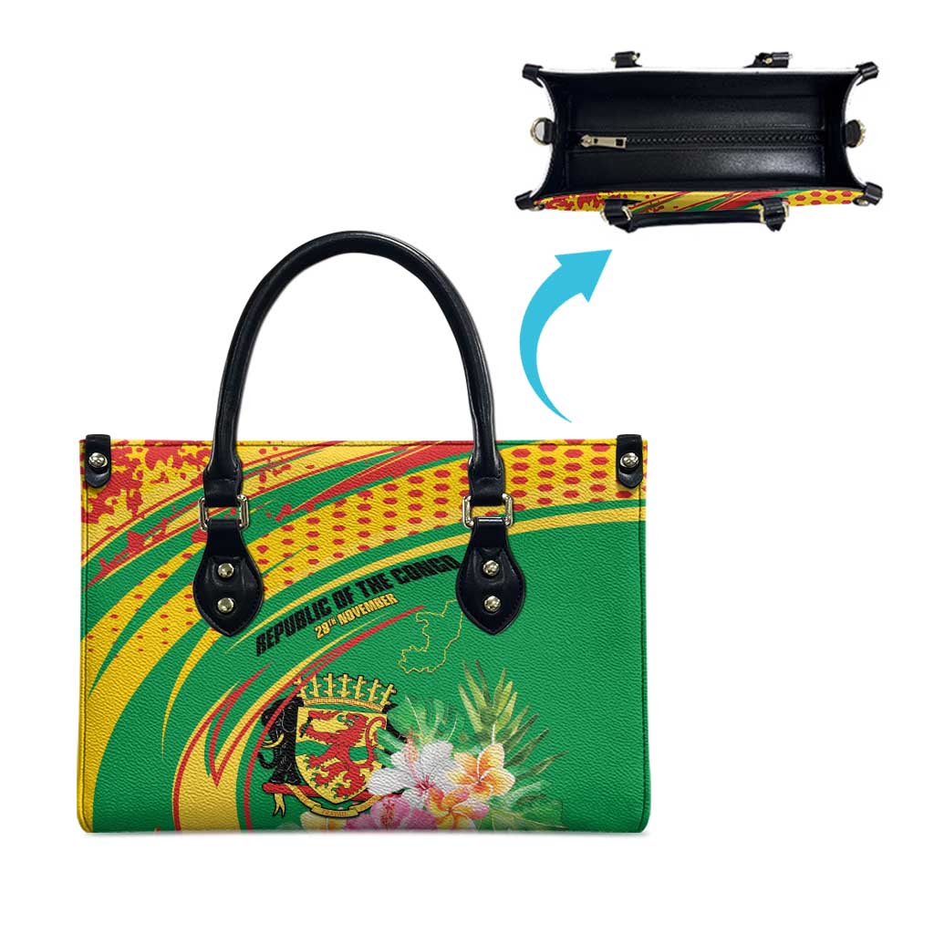 Congo Republic Day Leather Bag Coat Of Arms With Tropical Flower