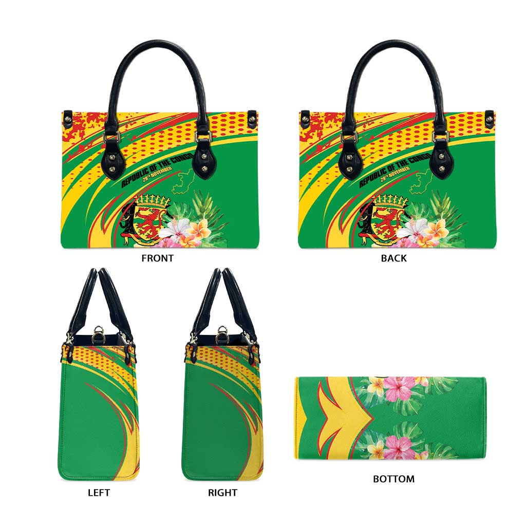 Congo Republic Day Leather Bag Coat Of Arms With Tropical Flower