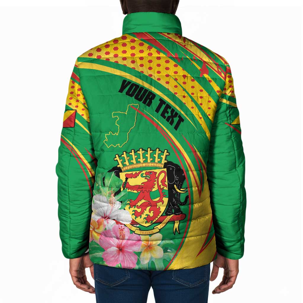 Personalized Congo Republic Day Padded Jacket Coat Of Arms With Tropical Flower