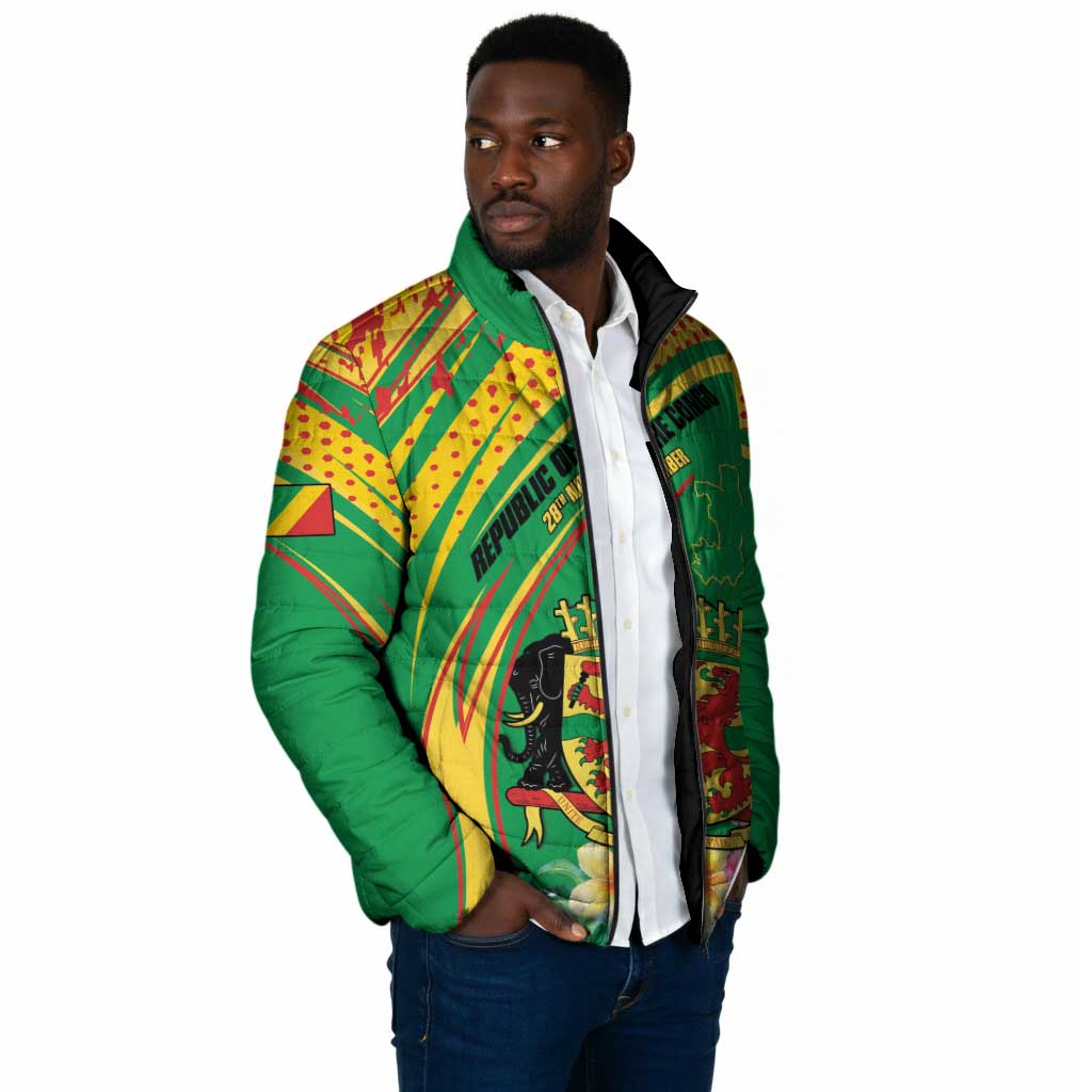 Personalized Congo Republic Day Padded Jacket Coat Of Arms With Tropical Flower