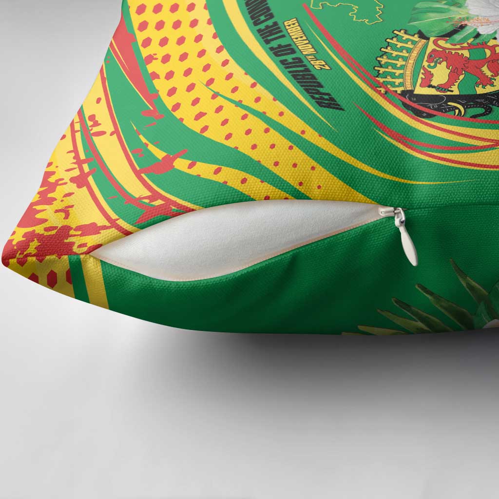 Congo Republic Day Pillow Cover Coat Of Arms With Tropical Flower