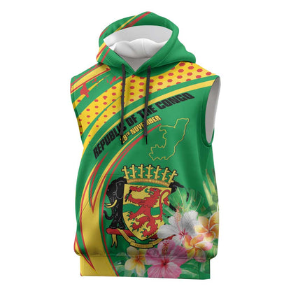 Personalized République du Congo Sleeveless Hoodie Happy Republic Day - Grunge Style - African Pride