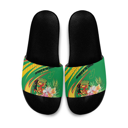 Congo Republic Day Slide Sandals Coat Of Arms With Tropical Flower