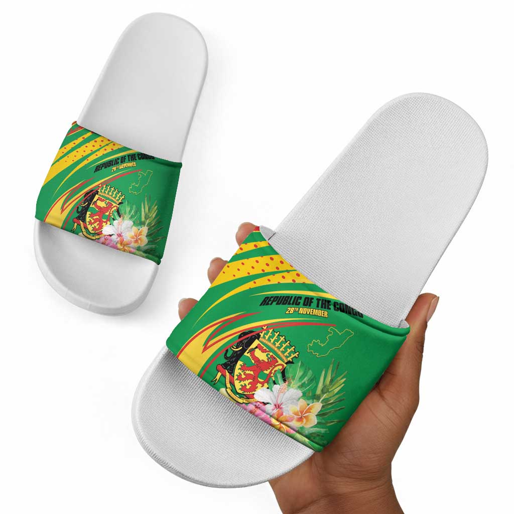 Congo Republic Day Slide Sandals Coat Of Arms With Tropical Flower