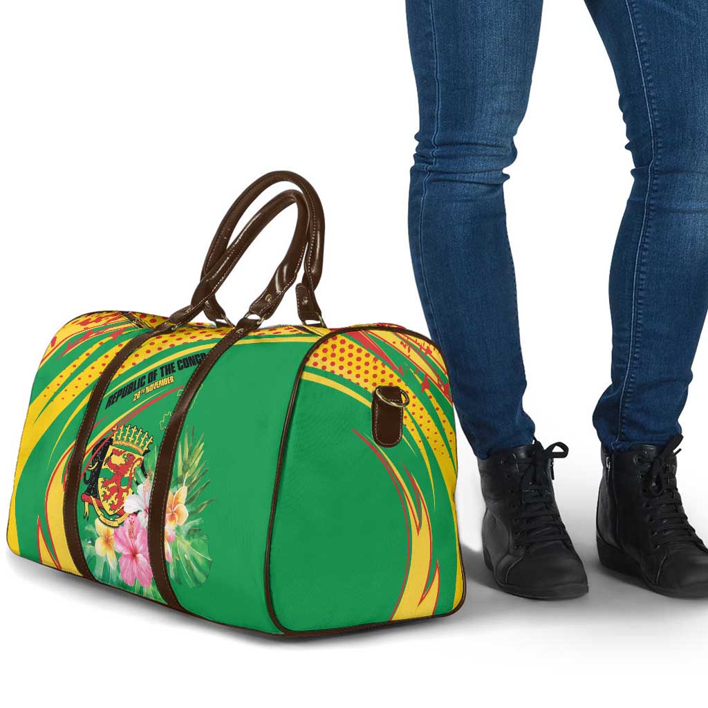 Congo Republic Day Travel Bag Coat Of Arms With Tropical Flower