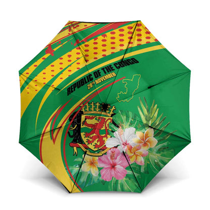Congo Republic Day Umbrella Coat Of Arms With Tropical Flower
