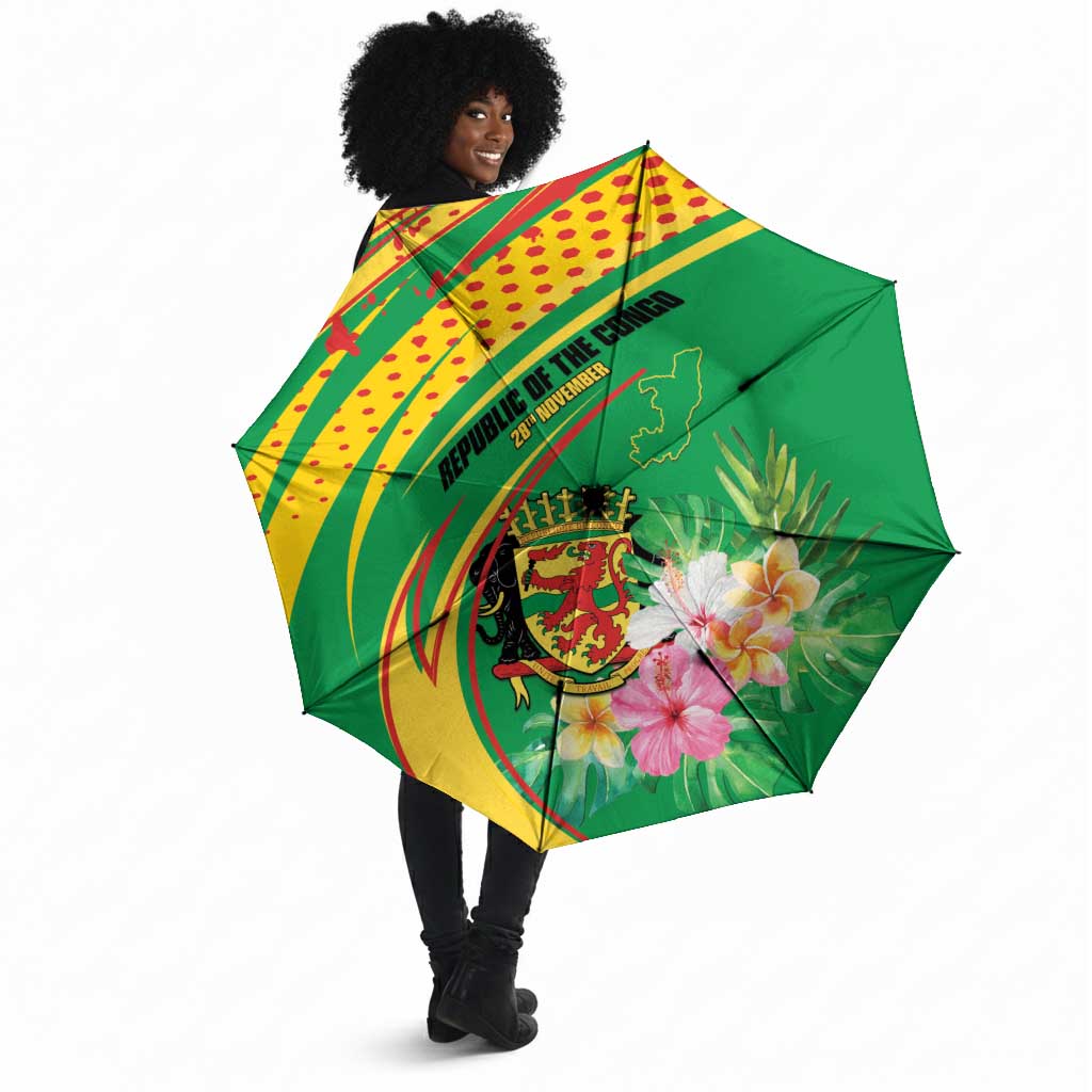 Congo Republic Day Umbrella Coat Of Arms With Tropical Flower