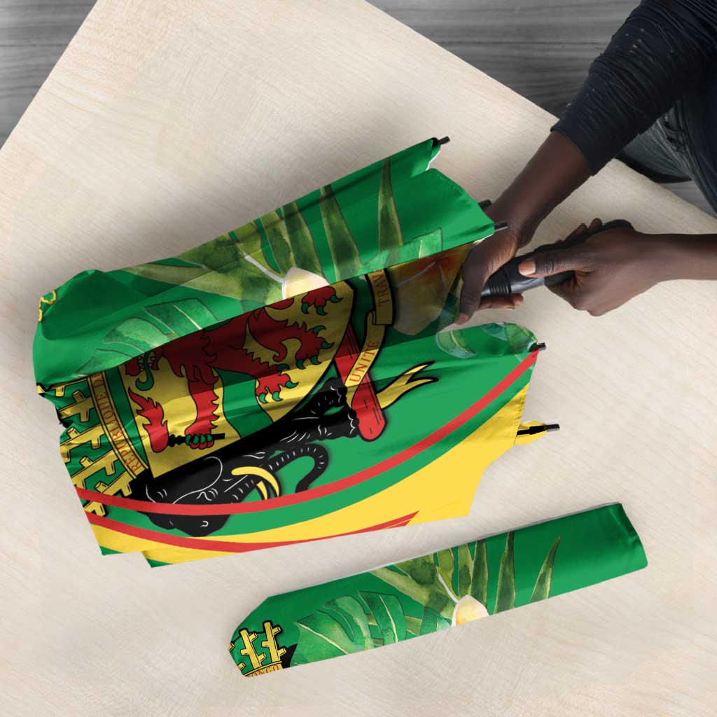 Congo Republic Day Umbrella Coat Of Arms With Tropical Flower