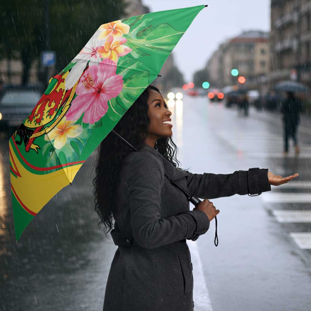 Congo Republic Day Umbrella Coat Of Arms With Tropical Flower