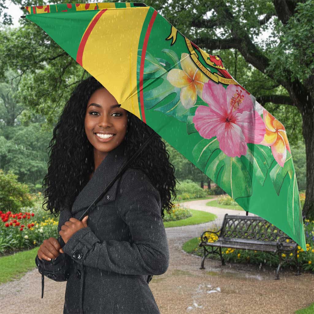 Congo Republic Day Umbrella Coat Of Arms With Tropical Flower