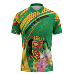 Personalized Congo Republic Day Zipper Polo Shirt Coat Of Arms With Tropical Flower