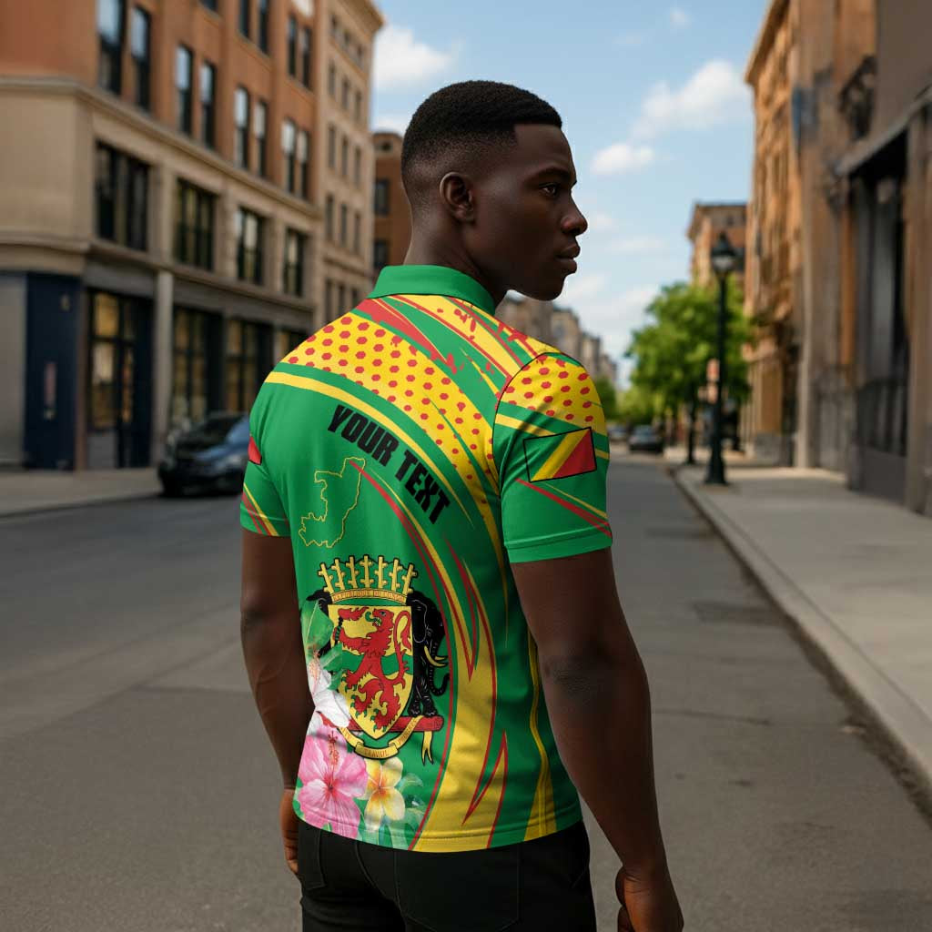 Personalized Congo Republic Day Zipper Polo Shirt Coat Of Arms With Tropical Flower