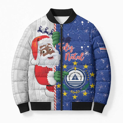 Cape Verde Christmas Bomber Puffer Jacket Black Santa Felix Natal