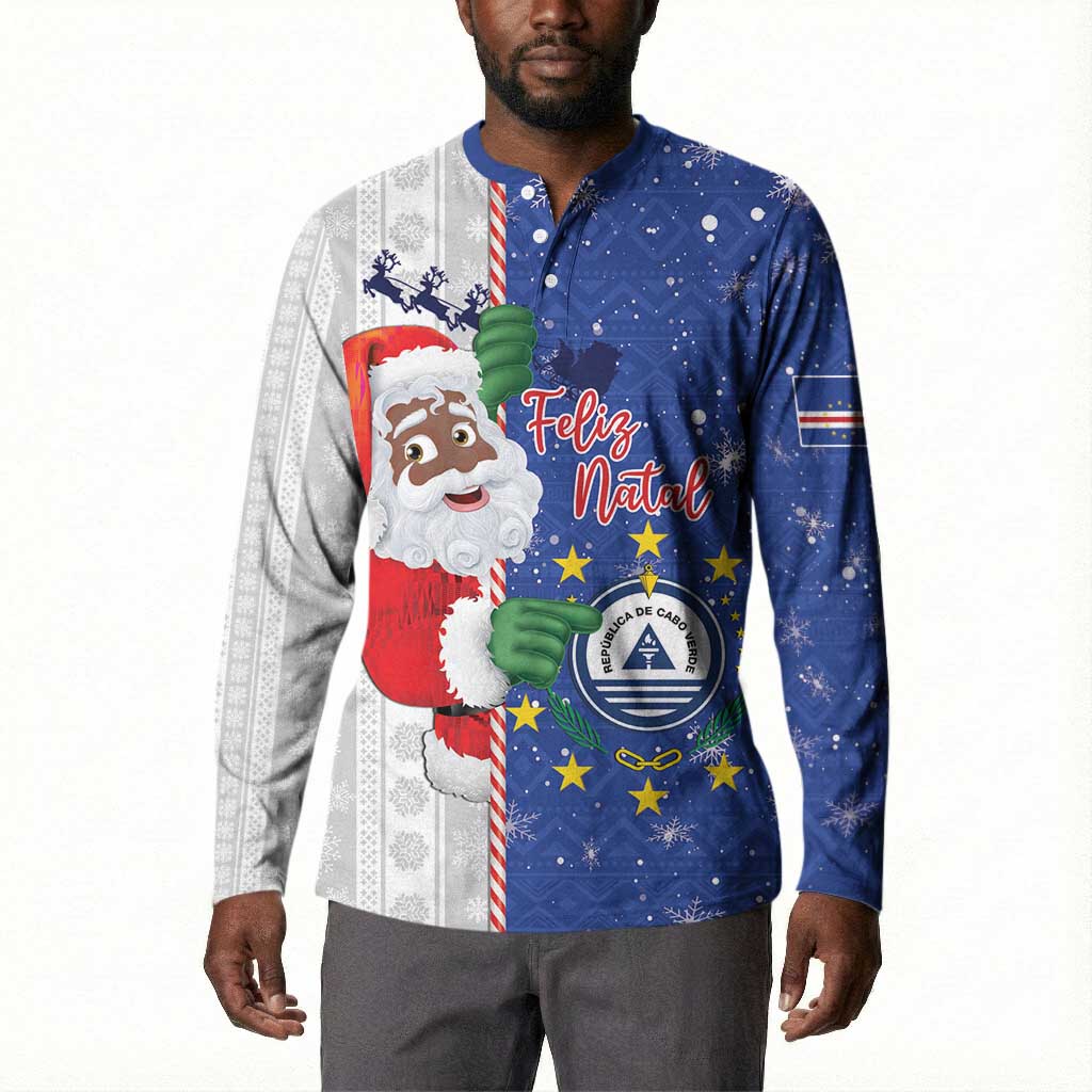 Cape Verde Christmas Button Sweatshirt Black Santa Felix Natal