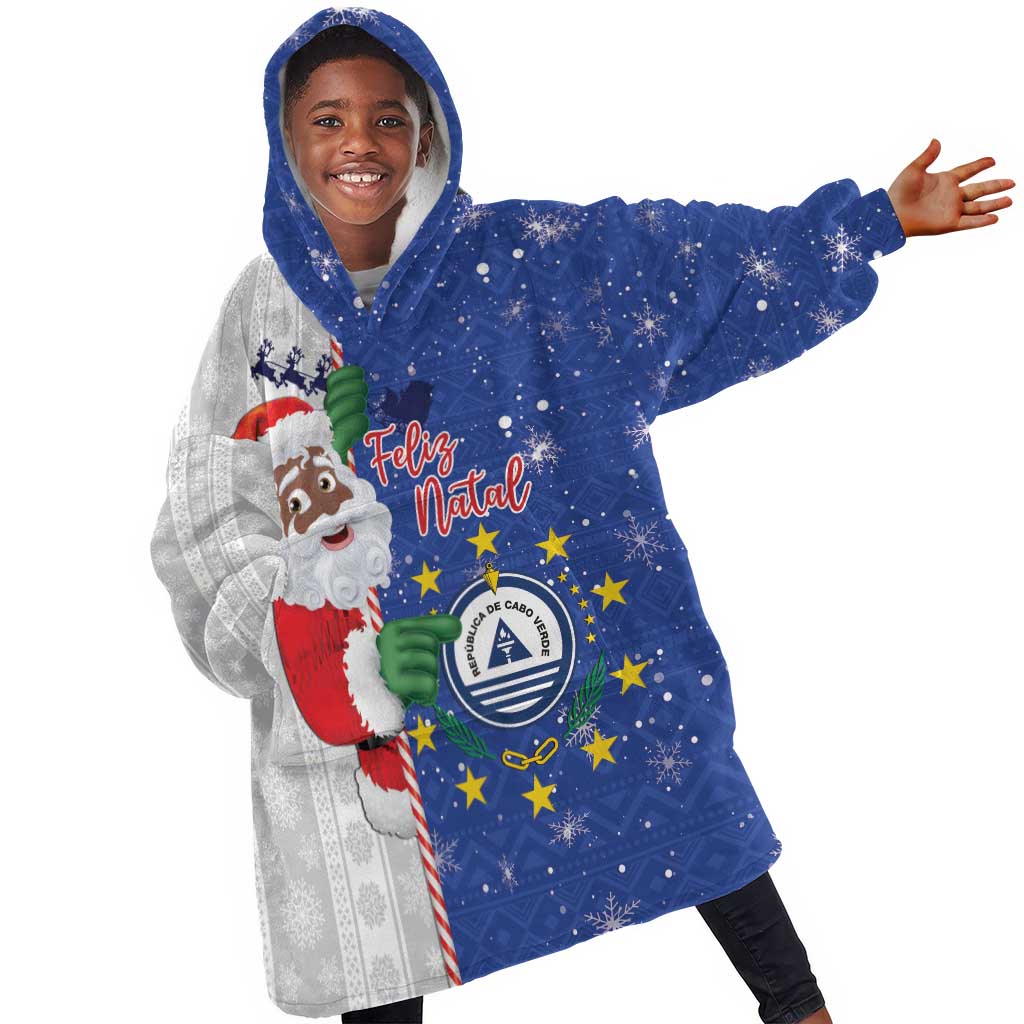 Afro Christmas in Cape Verde Kid Wearable Blanket Hoodie Black Santa Felix Natal - African Pride