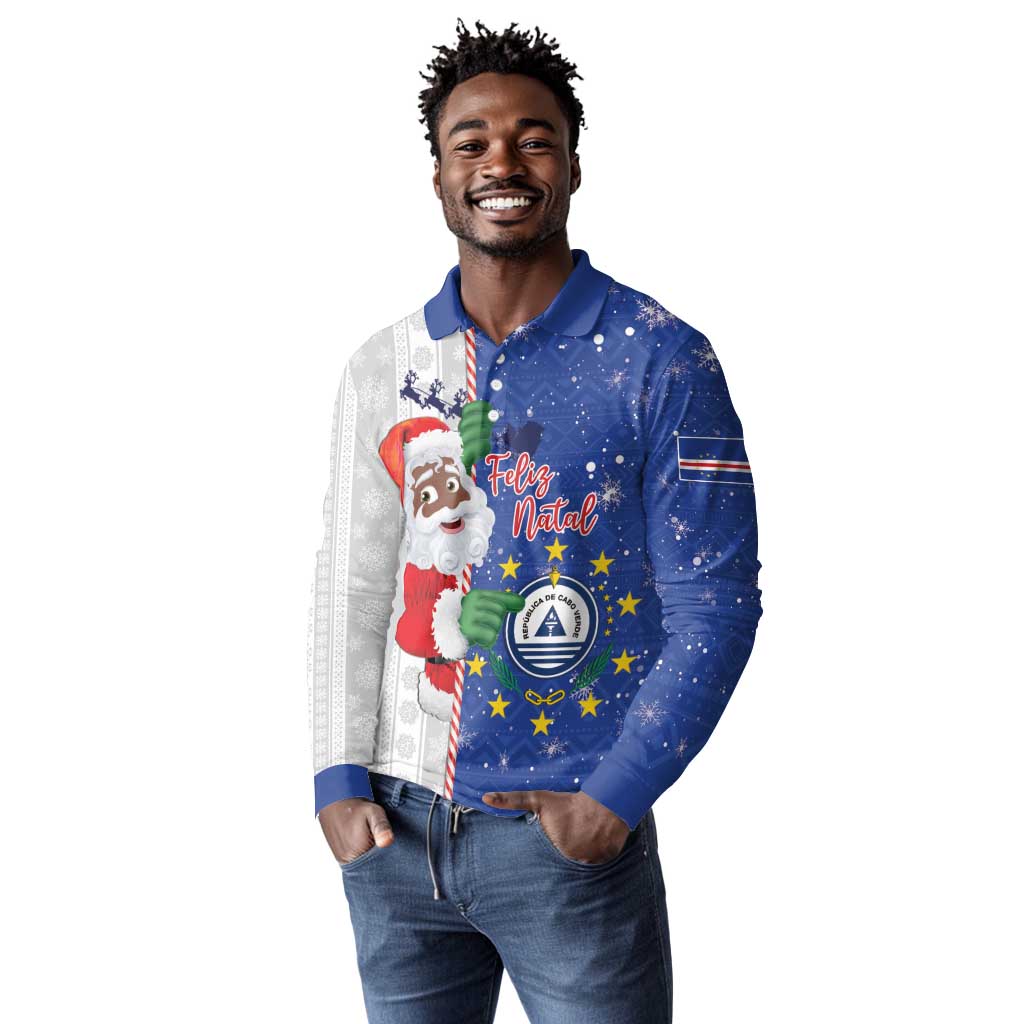 Afro Christmas in Cape Verde Long Sleeve Polo Shirt Black Santa Felix Natal - African Pride