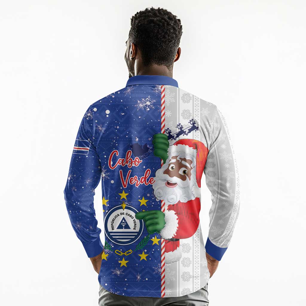 Afro Christmas in Cape Verde Long Sleeve Polo Shirt Black Santa Felix Natal - African Pride