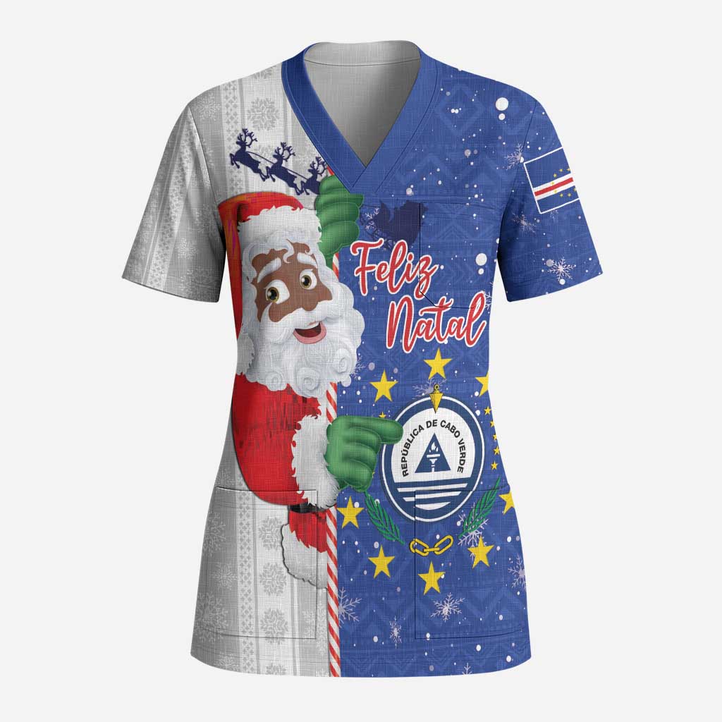 Cape Verde Christmas Scrub Top Black Santa Felix Natal - African Pride