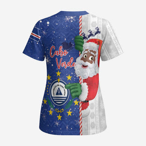 Cape Verde Christmas Scrub Top Black Santa Felix Natal - African Pride