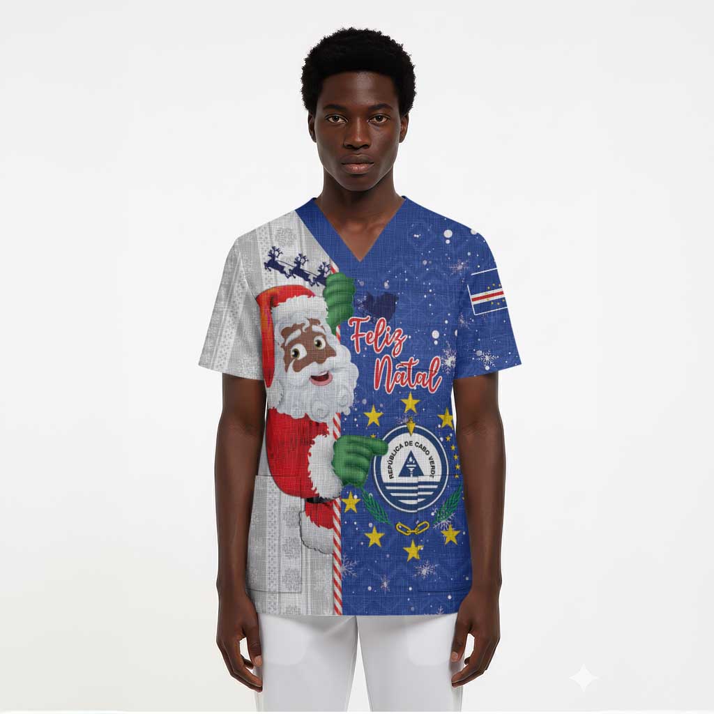 Cape Verde Christmas Scrub Top Black Santa Felix Natal - African Pride