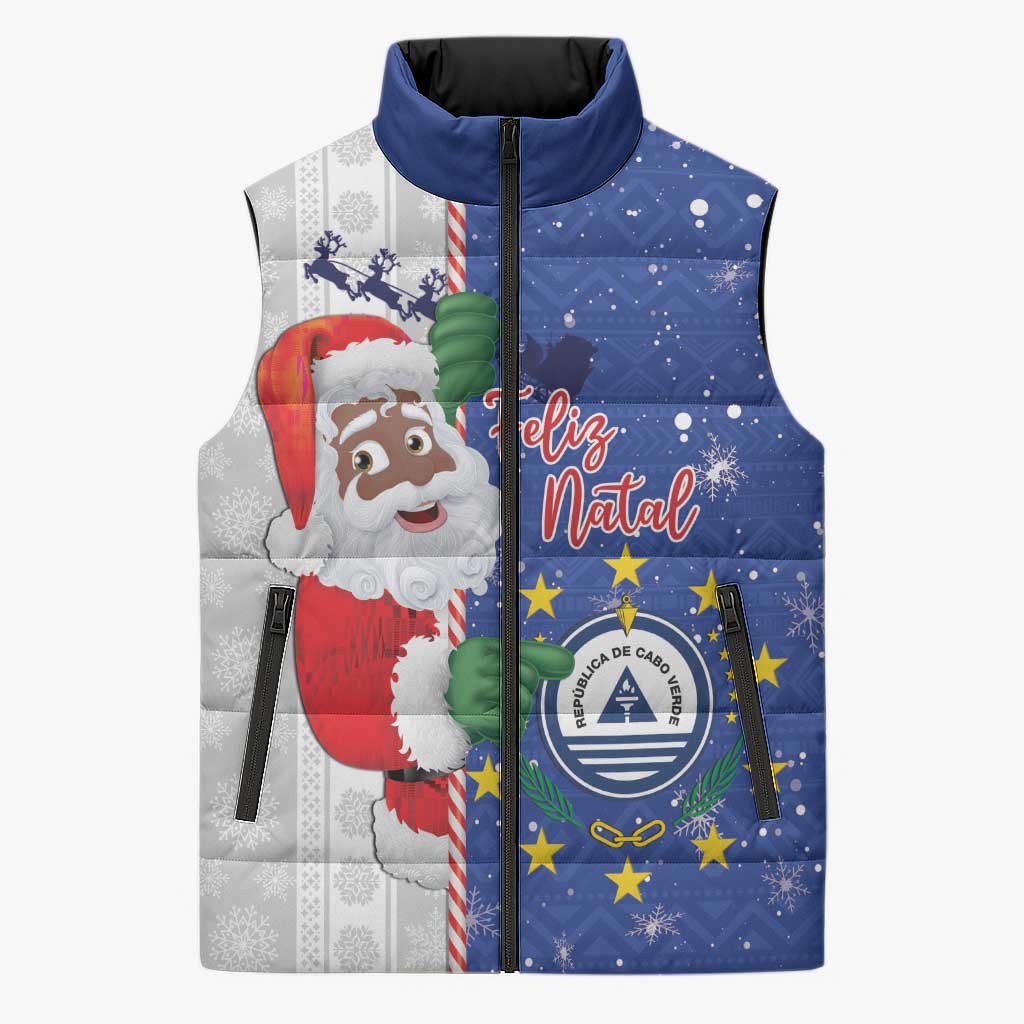 Cape Verde Christmas Sleeveless Puffer Jacket Black Santa Felix Natal