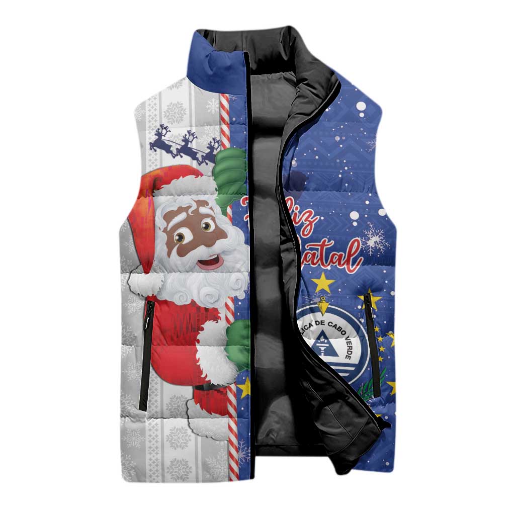 Cape Verde Christmas Sleeveless Puffer Jacket Black Santa Felix Natal