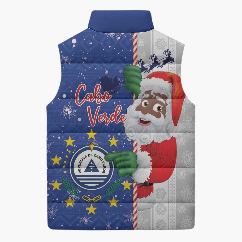 Cape Verde Christmas Sleeveless Puffer Jacket Black Santa Felix Natal