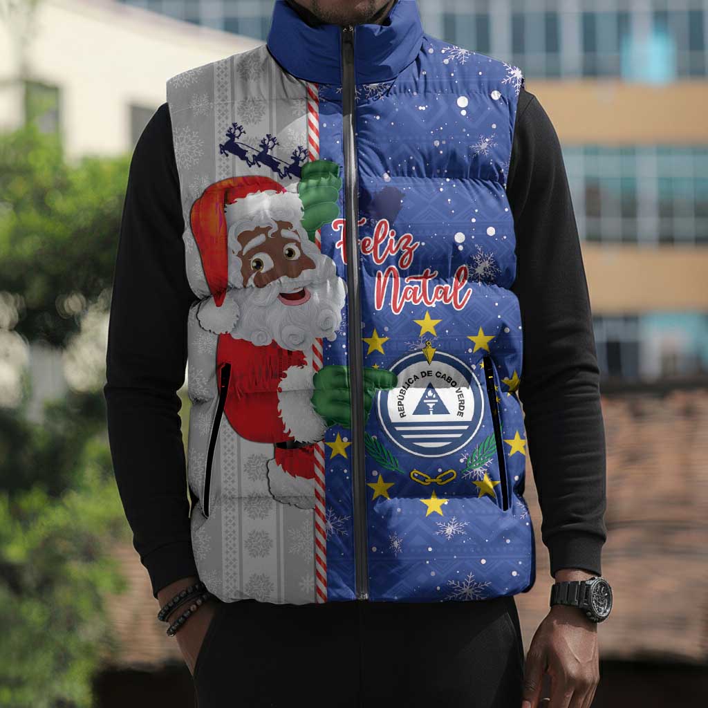 Cape Verde Christmas Sleeveless Puffer Jacket Black Santa Felix Natal
