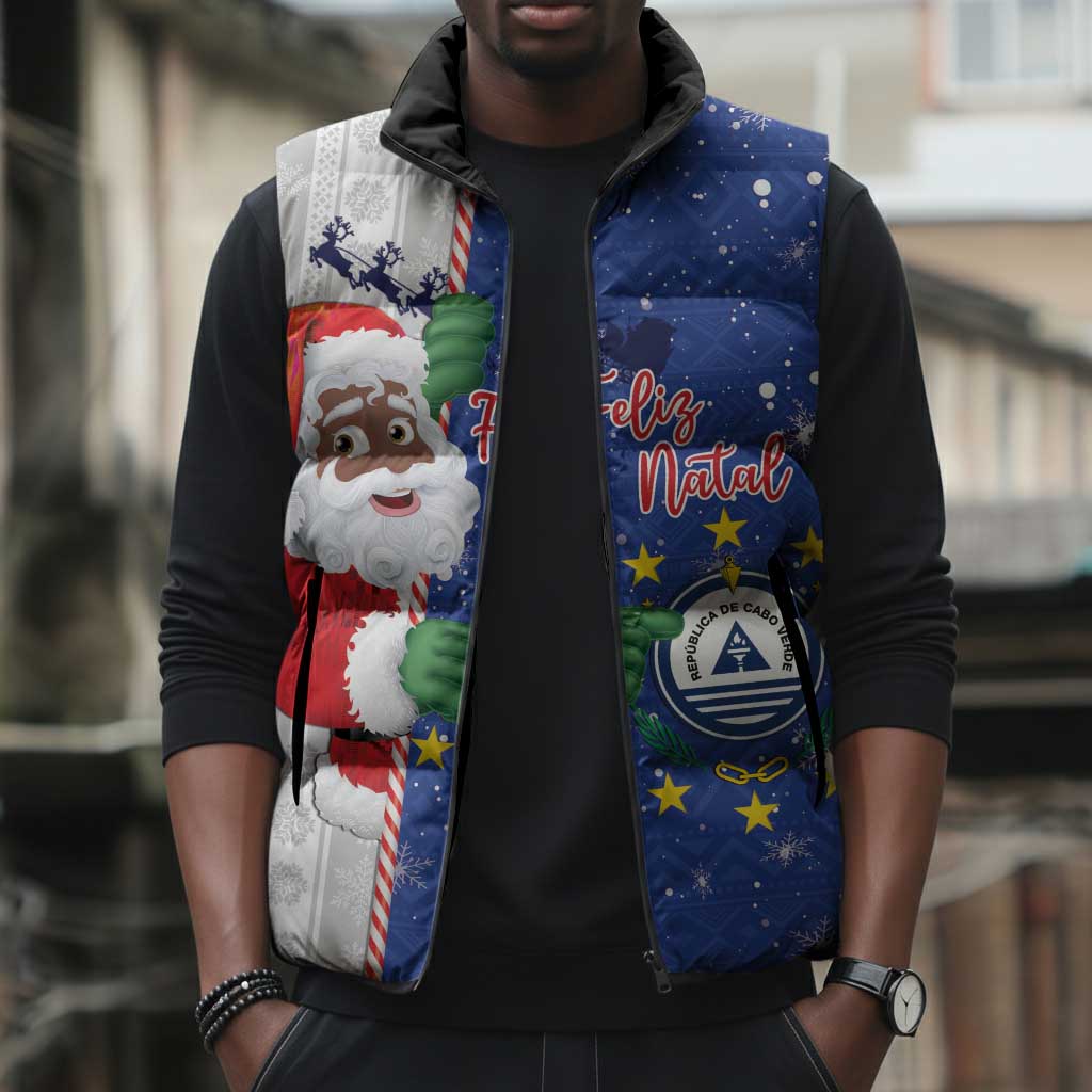 Cape Verde Christmas Sleeveless Puffer Jacket Black Santa Felix Natal