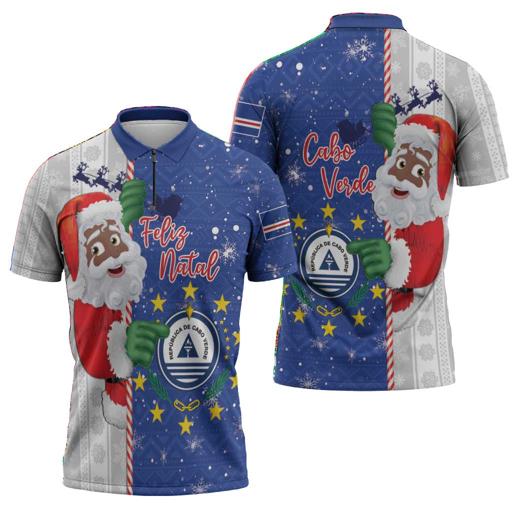 Cape Verde Christmas Zipper Polo Shirt Black Santa Felix Natal