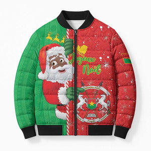 Burkina Faso Christmas Bomber Puffer Jacket Black Santa Joyeux Noel