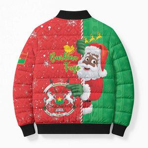 Burkina Faso Christmas Bomber Puffer Jacket Black Santa Joyeux Noel
