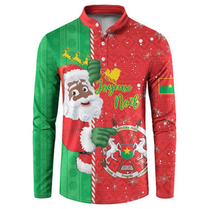 Burkina Faso Christmas Button Sweatshirt Black Santa Joyeux Noel