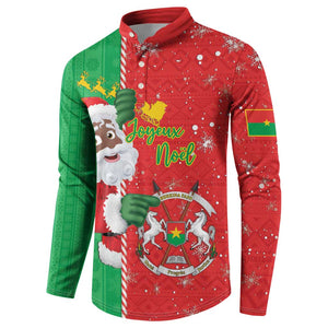 Burkina Faso Christmas Button Sweatshirt Black Santa Joyeux Noel