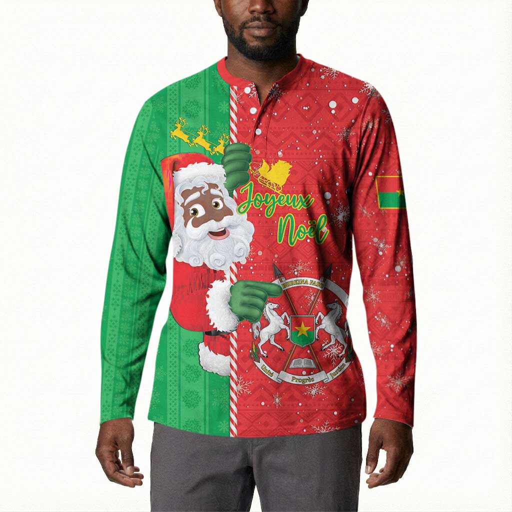 Burkina Faso Christmas Button Sweatshirt Black Santa Joyeux Noel