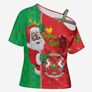 Burkina Faso Christmas Cross Shoulder Shirt Black Santa Joyeux Noel