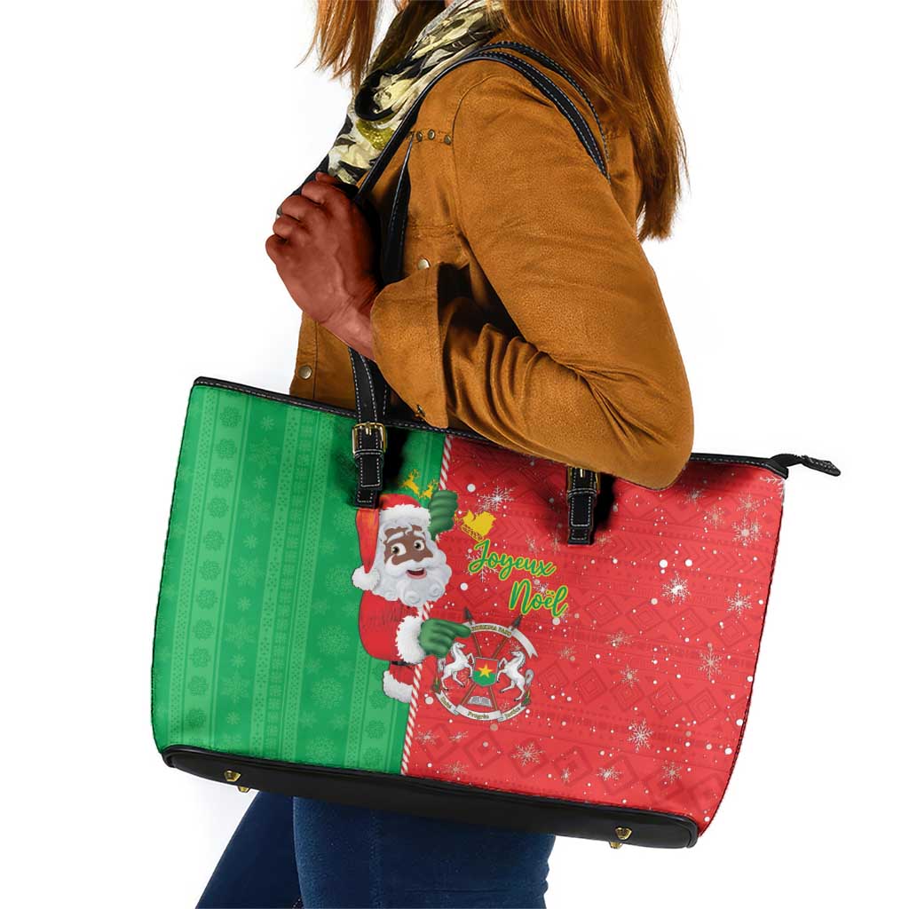 Afro Christmas in Burkina Faso Leather Tote Bag Black Santa Joyeux Noel - African Pride