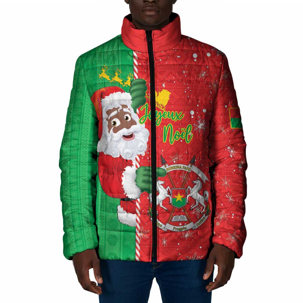 Burkina Faso Christmas Padded Jacket Black Santa Joyeux Noel