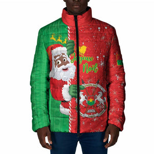 Burkina Faso Christmas Padded Jacket Black Santa Joyeux Noel