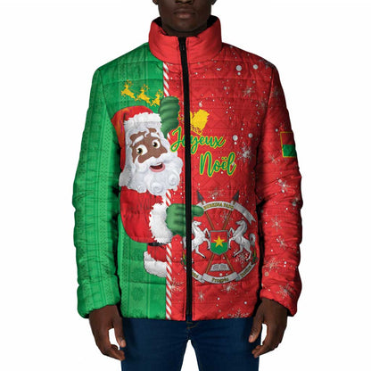 Burkina Faso Christmas Padded Jacket Black Santa Joyeux Noel