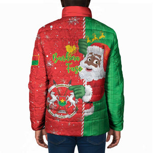 Burkina Faso Christmas Padded Jacket Black Santa Joyeux Noel