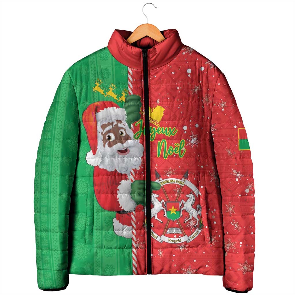 Burkina Faso Christmas Padded Jacket Black Santa Joyeux Noel