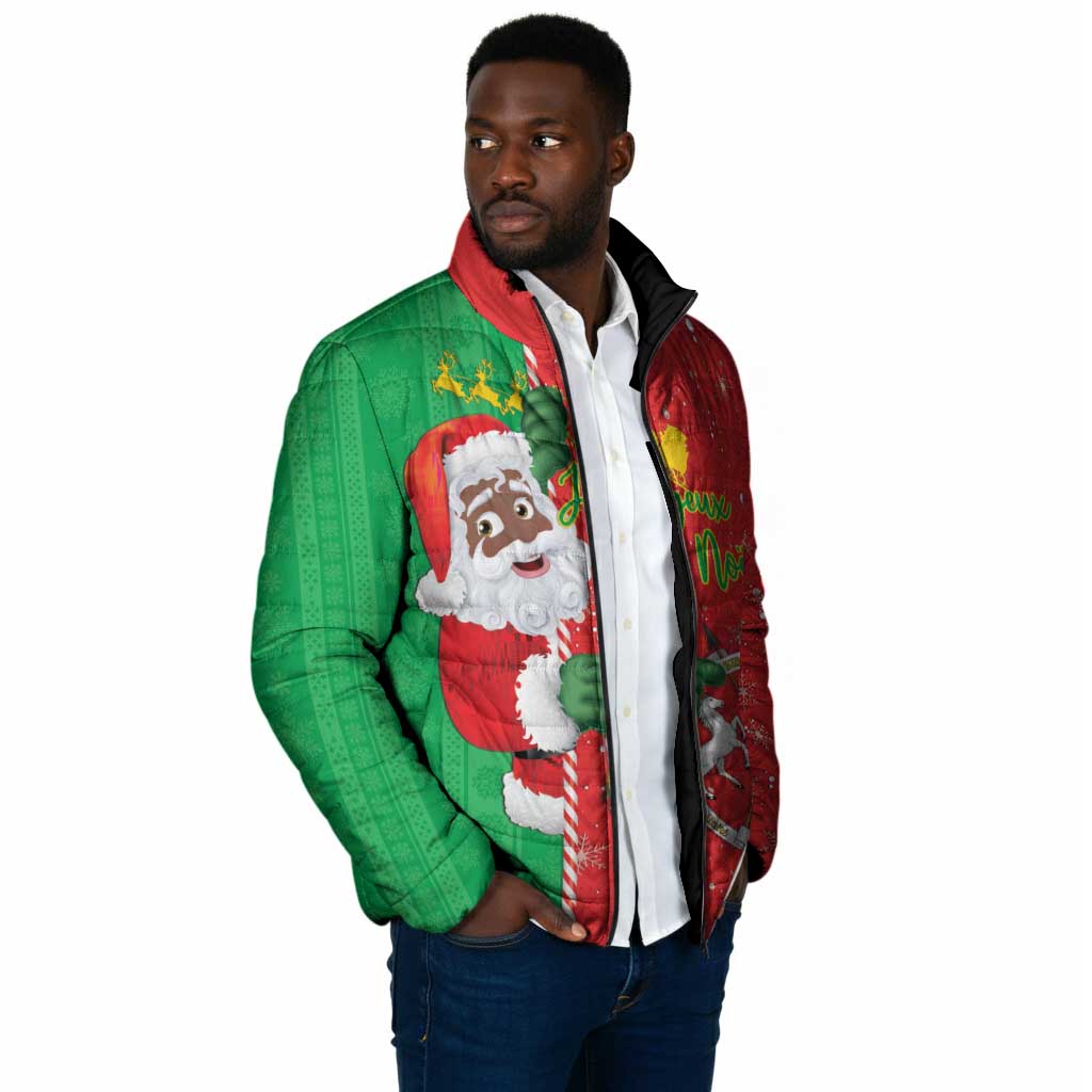 Burkina Faso Christmas Padded Jacket Black Santa Joyeux Noel
