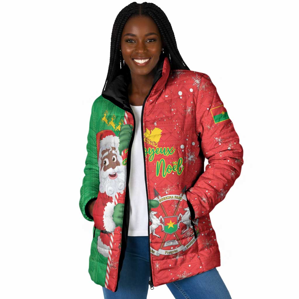 Burkina Faso Christmas Padded Jacket Black Santa Joyeux Noel