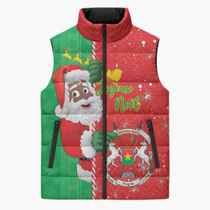 Burkina Faso Christmas Sleeveless Puffer Jacket Black Santa Joyeux Noel